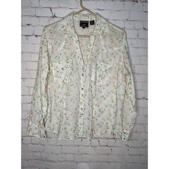 VTG‎ Studio West Women Blouse Shirt Button Up Size 1X All Over Embroidered Ivory - Picture 1 of 5